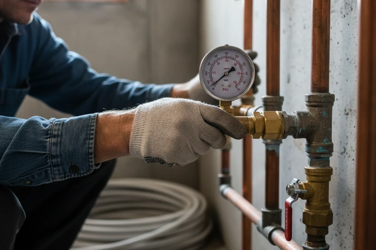 Pressure testing a repaired line during Water Line Repair in Mauckport